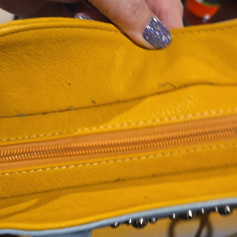 Yellow and Blue Studded Women's Bag, EUC